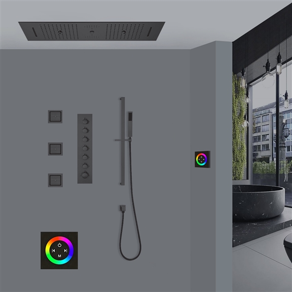 PESCARA LUXURIOUS TOUCH PANEL CONTROLLED MATTE BLACK THERMOSTATIC RECESSED CEILING MOUNT LED